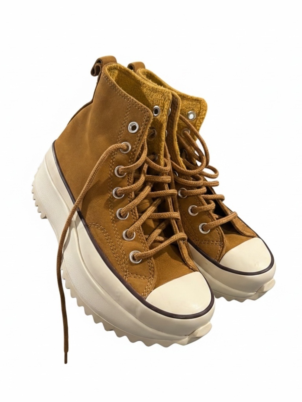 Converse Women’s Lace-Up Platform High-Top Nubuck in Tan and Cream NWOT - Picture 1 of 5